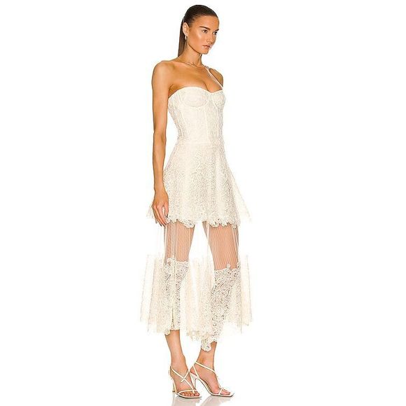 Jonathan Simkhai Strapless Lace Dress in Cream - Picture 3 of 10